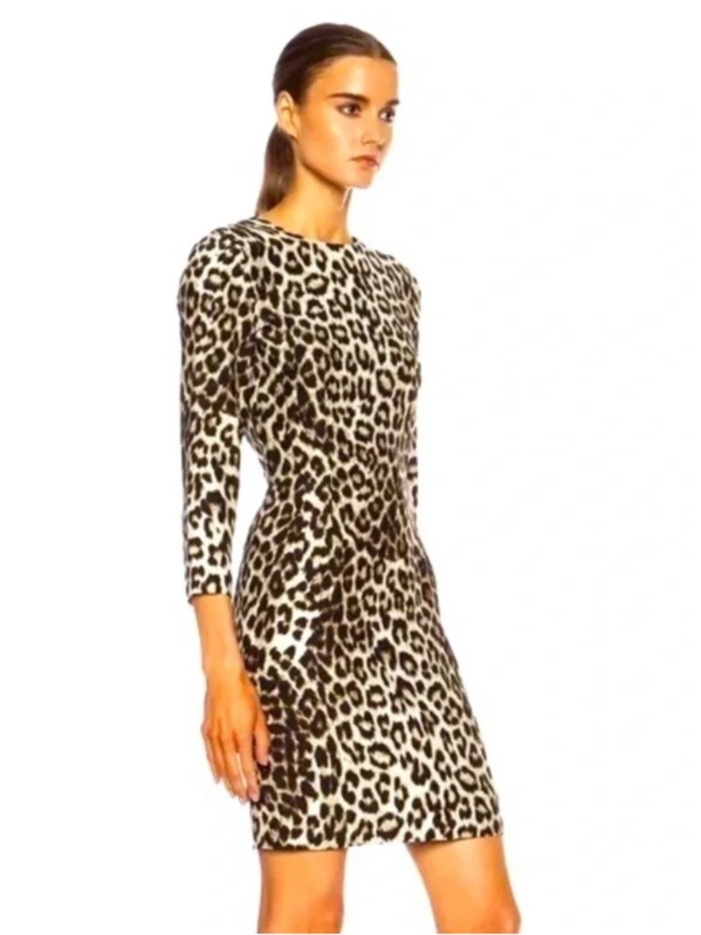 Rag & Bone - Leopard Brown & Creme Print 100% Silk 3/4 Sleeve Lined Dress SZ 4